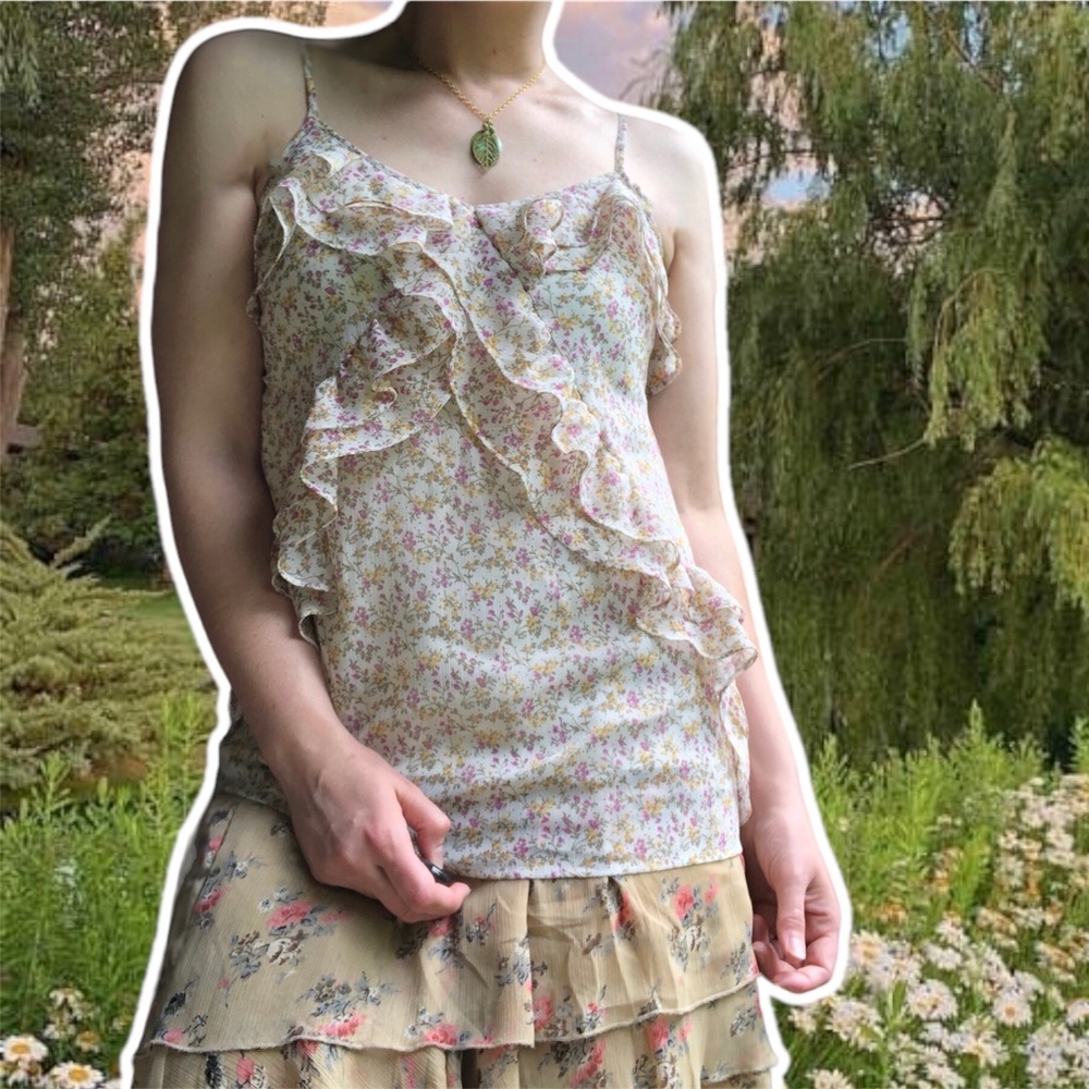 True Vintage y2k Candie's Sheer Ruffled Fairy Tank Top, Size S
